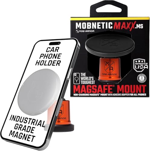 Mob Armor MobNetic Maxx MS - MagSafe Compatible Car Phone Mount w/ 90º Tilt, 360º Rotation & Durable Aluminum Build, Magnetic Holder for iPhone & Android Devices, USA Assembled - Orange Chrome - color: Orange Chrome