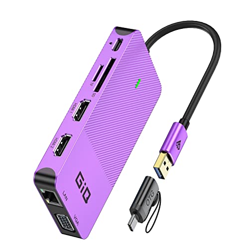 USB Docking Station GIQ USB C HUB USB 3.0 to Dual HDMI VGA Adapter Triple Display USB C Laptop Docking Station Dual Monitor HDMI Splitter Extender Compatible with MacBook M1 M2 M3 M4 M5 USB Dock - color: Purple