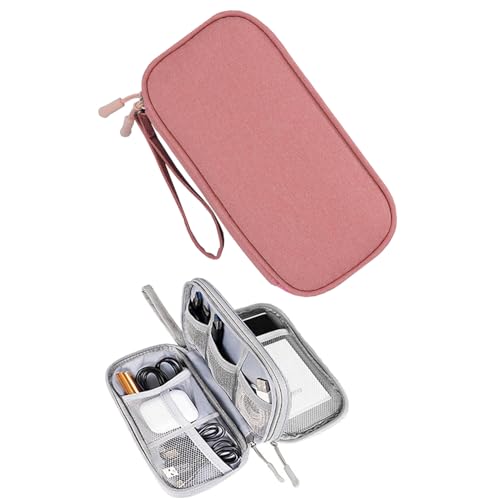 Electronic Organizer, Travel Cable Organizer Bag Pouch Electronic Accessories Carry Case Portable Waterproof Double Layers Big Storage Bag for Cable, Cord, Charger, Phone-Light Pink - color: LightPink, style: S_double Layers