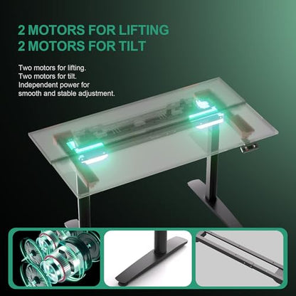 JWX Tilt Standing Desk, 0 to 15 Degree Ergonomic Tilting Desktop, Electric Height Adjustable Sit Stand Desk, 4 Motor Frame, TPU Soft Touch Surface, Home Office Gaming Desk - size: Ergonomic Tilt
