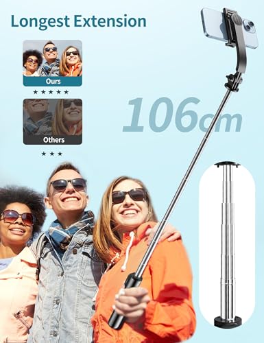 Selfie Stick, 41'' Extendable Phone Tripod Stand with Phone Holder & Detachable Remote, 360° Rotation Selfie Stick Tripod for Cell Phone Compatible with iPhone, Android, Samsung - color: Black