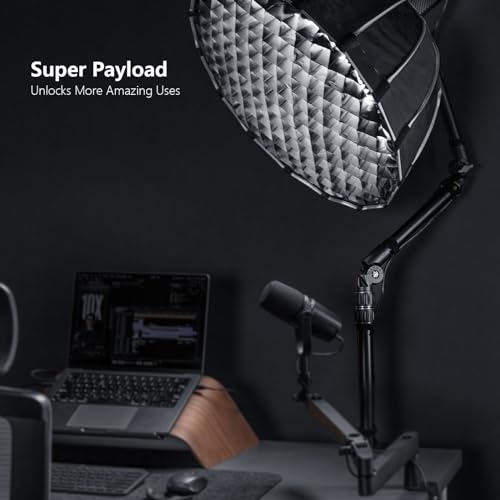 【All Metal】RAUBAY Desktop Magic Arm, Overhead Camera Desk Mount, Table Light Stand with 1/4“ Ball Head, 3/8" & 5/8" Adapter, C Clamp, Retractable Boom Arm for DSLR, Webcam, Microphone, Projector DMA01