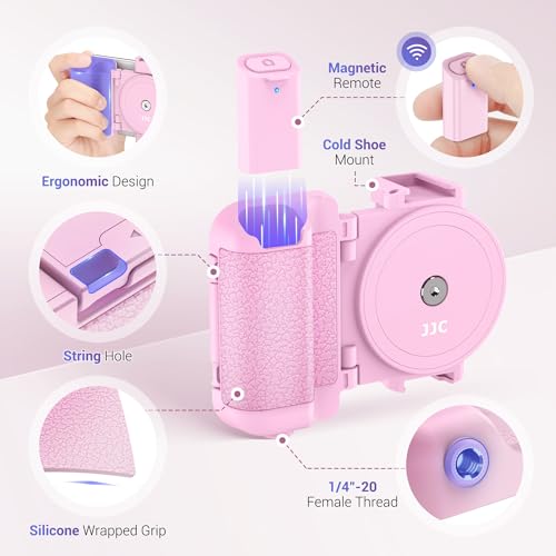 Phone Camera Grip Smartphone Photography Shooting Clip with Tripod Mount & Detachable Wireless Shutter Remote Control, Phone Selfie Grip Handle Stand for iPhone Samsung Android Phone Vlog Video Pink - color: Pink