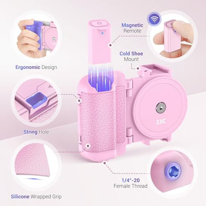 Phone Camera Grip Smartphone Photography Shooting Clip with Tripod Mount & Detachable Wireless Shutter Remote Control, Phone Selfie Grip Handle Stand for iPhone Samsung Android Phone Vlog Video Pink - color: Pink