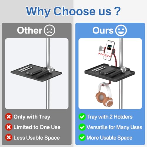 Functional Microphone Stand Tray with Adjustable Mic Stand Phone Holder - 8.7"x6.5" Mic Stand Tray Shelf Clamp-On Music Stand Accessory for Live Streaming Karaoke Recording - size: Plastic Small Tray