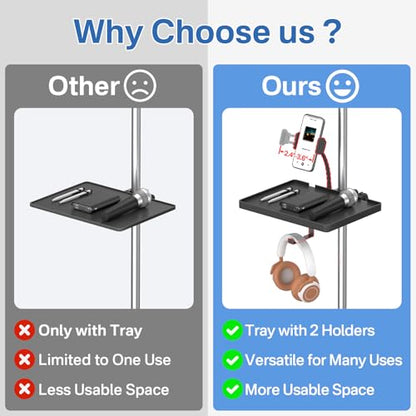 Functional Microphone Stand Tray with Adjustable Mic Stand Phone Holder - 8.7"x6.5" Mic Stand Tray Shelf Clamp-On Music Stand Accessory for Live Streaming Karaoke Recording - size: Plastic Small Tray