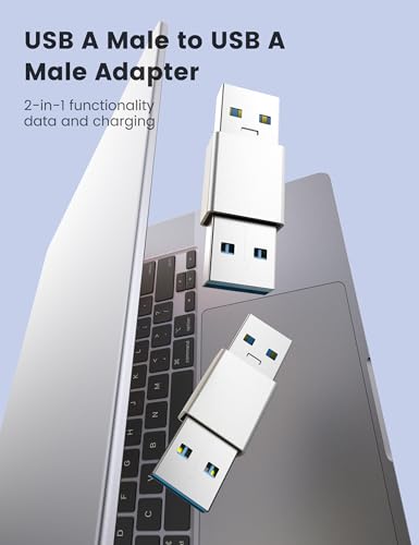 Fidioto USB 3.0 Male to Male Adapter, Dual Port High-Speed Data Extension Connector with 5Gbps Transfer, Aluminum Alloy Housing, Compatible with HDDs/USB Drives/Printers - color: A Male-A Male