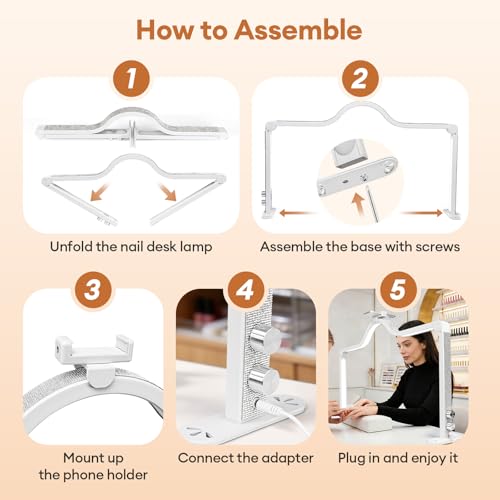 Arch Half Moon Light - Nail Lamp for Desk Foldable Nail Tech Light | Professional 34 inch 420 LED Beads Adjustable Brightness 3 Color Temperature for Manicure Crafting (White) - color: White