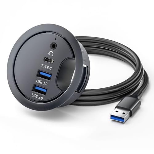 CY USB 3.0 Hub Sound Card USB-C 2 Port USB 60mm Desk Grommet Splitter Dock Station Headphone Mic Audio Interface for Desktop PC - style: 2USB+AUX+USBC