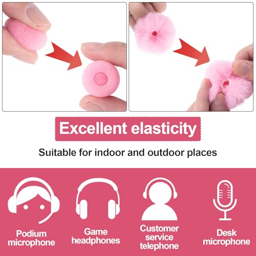 PAGOW 4 Pcs Mini Pink Foam Microphone Windscreens ＆ Furry Cover, High Density Mic Headset Cover, Lapel Microphone Windscreen for Lavalier Microphones Noise Reduction (2pcs Foam + 2pcs Furry) - color: Pink,Foam(2pcs),Furry(2pcs)