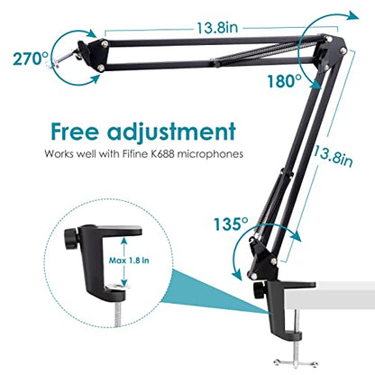 YOUSHARES Microphone Boom Arm Stand for FIFINE K688, AM8, A6T, T669, Shure SM7B/MV7+/MV6, Adjustable Scissor Arm with Cable Management - color: FIFINE 688