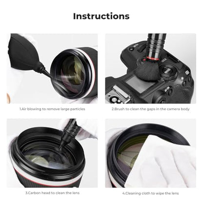 K&F CONCEPT 4-in-1 Camera Lens Cleaning Kit with Lens Cleaning Pen, Camera Air Blower, Microfiber Cleaning Cloth, Lens Cleaner Kit for Canon Nikon Pentax Sony DSLR Camera Lens Filter Cell Phones