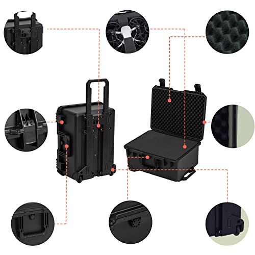MEIJIA Premium Waterproof Rolling Hard Camera Case,Hard Protective Case with customizable fit foam and wheels,Full Protection with Light&Convenient Design,Elegant Black (21.2"x16"x10.51") - size: 21.2"x16"x10.51"