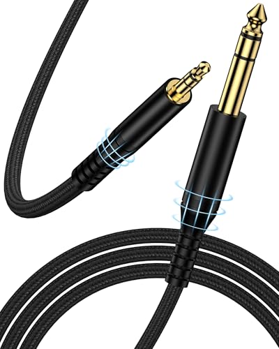 3.5mm to 1/4" TRS Audio Cable, 6.6FT Braided Bidirectional Stereo Aux Cord | Male to Male 3.5mm to 6.35mm Stereo Audio Cable for Guitar, Headphones, Speakers, Amplifiers, Piano, Laptop & Home Theater - color: Black, style: 6.35mm to 3.5mm