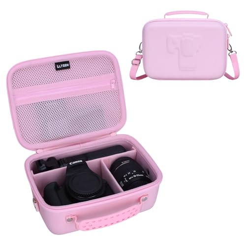 L LTGEM Hard Camera Case Compatible with Canon EOS Rebel T7, R50, R6 Mark II, R100, DSLR SLR Cameras, Lenses, and Tripods, Camera Travel Bag, Featuring 4 Dividers and a Shoulder Strap, Pink - color: Pink