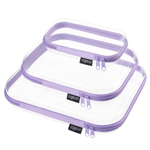 YQBRAO Clear Hard Shell Organizer Case Set, 3-Pack, Purple | Large, medium & small rigid PET organizers for crafts, travel, beauty and everyday storage - color: Purple, size: LMS