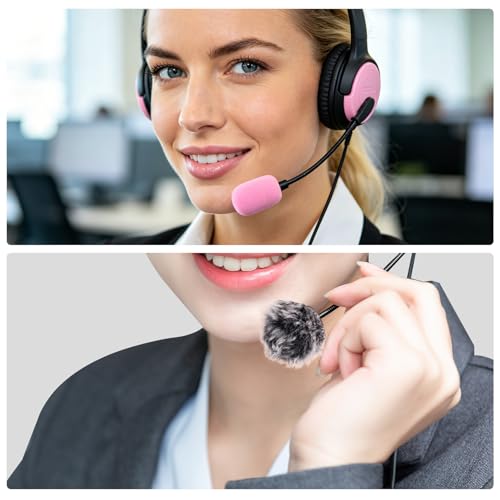 PAGOW 6 Pcs Mini Foam Microphone Windscreens ＆ Furry Cover, High Density Mic Headset Cover, Lapel Microphone Windscreen for Lavalier Microphones Noise Reduction (4pcs Foam + 2pcs Furry) - Black, Pink - color: Black,Pink,Foam(4pcs),Furry(2pcs)