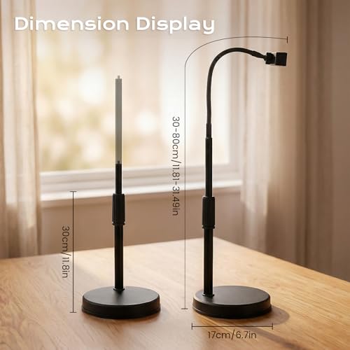 Overhead Phone Mount, Overhead Desktop Phone Holder with Rotating Arm Holder and Base, Adjustable Angles for Photo Video Capture, Online Meeting