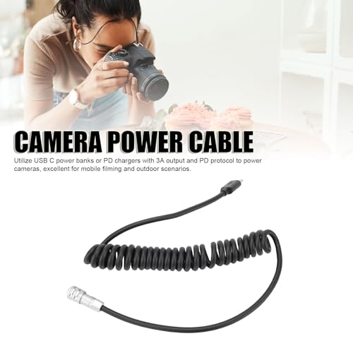 Yunseity Power Cable for BMPCC 4K 6K Cinema Cameras, USB C PD Fast Charging Coiled Cord with LED Power Indicator, S Dual Pin Aviation Connector, Extendable 13cm to 150cm
