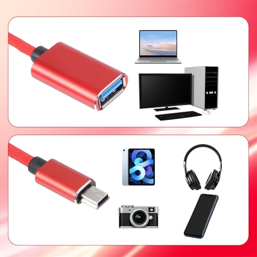 2 Pcs Mini USB OTG Cable Adapter for Digital Cameras USB A Female to Mini USBs B 5-pin Male Converter Connector Braided Cable Connector for Data Transfer (Black and Red)