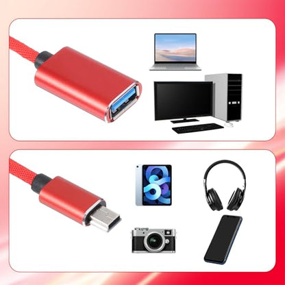 2 Pcs Mini USB OTG Cable Adapter for Digital Cameras USB A Female to Mini USBs B 5-pin Male Converter Connector Braided Cable Connector for Data Transfer (Black and Red)