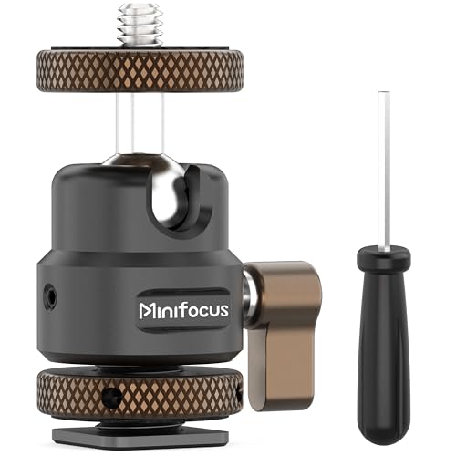 MINIFOCUS Mini Ball Head, Metal Tripod Ballhead with 1/4" Cold Shoe Adapter, 360° Swivel 125° Tilt Ball Heads for Camera, Camcorder, Phone Holder, Max Load 11lb - color: S3017.