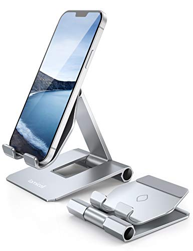 Lamicall Aluminum Metal Adjustable Cell Phone Stand Desk - Heavy Duty Foldable Desktop Phone Holder, for iPhone 17 16 15 14, Plus, Pro, Pro Max, 13 12 Plus, Galaxy S26 25, 4-11'' Sliver