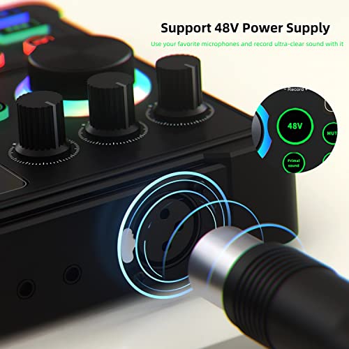Podcast Equipment Bundle, 48V XLR Podcast Microphone Bundle, Voice Changer with Adjustable Mic Stand, Studio Condenser Microphone for Smartphone, PC, DJ, Video Recording, Streaming, Gaming and Singing