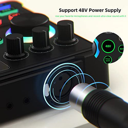 Podcast Equipment Bundle, 48V XLR Podcast Microphone Bundle, Voice Changer with Adjustable Mic Stand, Studio Condenser Microphone for Smartphone, PC, DJ, Video Recording, Streaming, Gaming and Singing