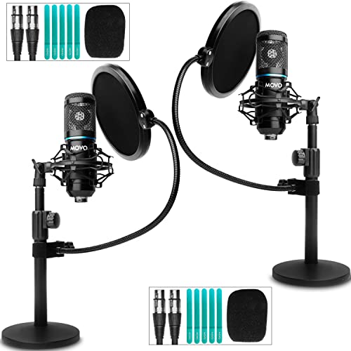 Movo PodPak2T 2-Pack Universal XLR Condenser Microphone Podcasting Equipment Bundle for 2 - Includes 2 Cardioid Mics, Desktop Stands, Shock Mounts, Pop Filters and Cables - Podcast and YouTube Kit - style: 2 Pack