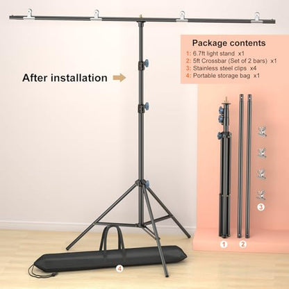 LINCO Lincostore Zenith Portable T-Shape Background Backdrop Stand Kit 5x6.7ft - 5ft Wide (Fixed) and 6.7ft High (Adjustable)- Lightweight Only 4 Lbs Easy to Carry and Storage Black