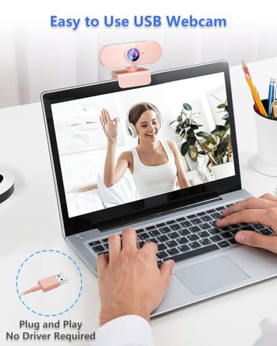 Webcam for PC&1080P HD Web Cam,Webcam with Microphone,Stand for PC/MAC/Laptop/Desktop,Wide Angle Web Cameras for YouTube,Skype,Zoom,Xbox One,Video Calling,Studying Pink - color: Pink -PC, style: 1080p webcam