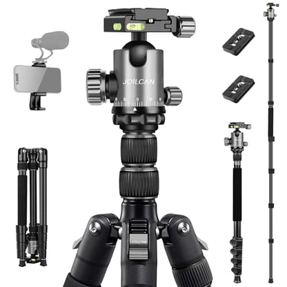 JOILCAN Tripod for Camera, 81" Aluminum Camera Tripod Monopod, Heavy Duty Travel Tripods for Spotting Scope Binoculars Laser Level, Payload 35Lb - color: Grey