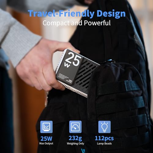 ZHIYUN CINEPEER CM25 25W LED Video Light, Pocket-Sized Mini Portable Photography Light on Camera, Dimmable 2700K-6200K, Built-in 2 * 2000mAh Rechargeable Batteries, PD Charging/Vlog/Photo