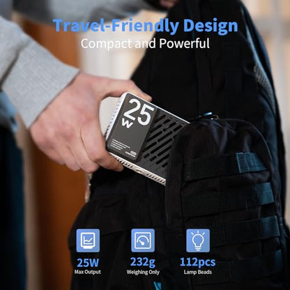 ZHIYUN CINEPEER CM25 25W LED Video Light, Pocket-Sized Mini Portable Photography Light on Camera, Dimmable 2700K-6200K, Built-in 2 * 2000mAh Rechargeable Batteries, PD Charging/Vlog/Photo