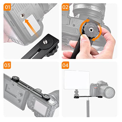 UTEBIT 8 inch Flash Bracket, with 1/4" Screw Hot Shoe, 1 Pack | Dual Camera Mount Flash Bracket Extension Bar, Straight Flash Brackets Tripod Mount for DSLR Camera LED Light, Black - size: 8 Inch