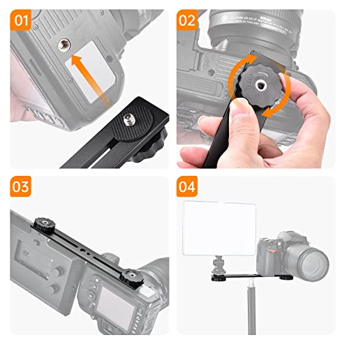 UTEBIT 8 inch Flash Bracket, with 1/4" Screw Hot Shoe, 1 Pack | Dual Camera Mount Flash Bracket Extension Bar, Straight Flash Brackets Tripod Mount for DSLR Camera LED Light, Black - size: 8 Inch