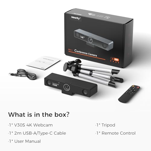 NEARITY V30S 4K Video Conference Camera with Microphone, 120° FOV/3X Digital Zoom, All in One Conference Room Webcam, Dual Mics, Video Conferencing System for Business Meetings/Smartboard