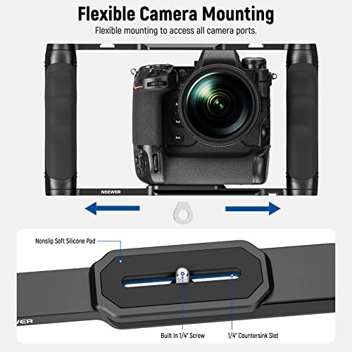 NEEWER Video Camera Cage Rig with Arca Type Base/Dual Grips/Expansion Holes/15mm Rods, Universal Stabilizer Compatible with Sony Canon Nikon DSLR/DSLM, Compatible with SmallRig Accessories, CA016 - style: CA016