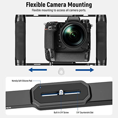 NEEWER Video Camera Cage Rig with Arca Type Base/Dual Grips/Expansion Holes/15mm Rods, Universal Stabilizer Compatible with Sony Canon Nikon DSLR/DSLM, Compatible with SmallRig Accessories, CA016 - style: CA016
