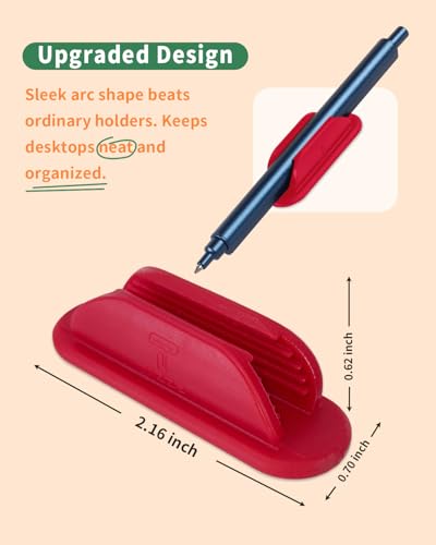 Tiizze Adhesive Pencil Holders for Desk Set of 10 - Silicone Pen Holder with 15 PCS Upgraded Adhesive Pads - Flexible Pencil Holder for Walls Clipboards, Office Essentials Accessories Teacher Supplies - color: Red