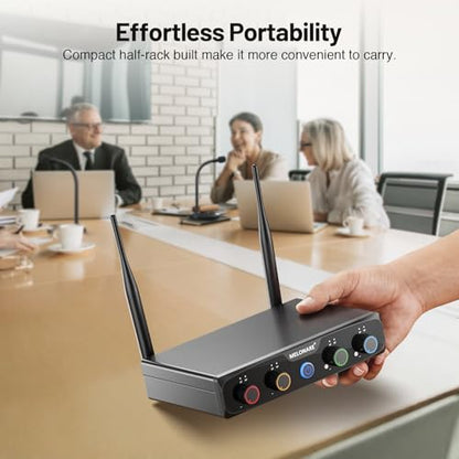 MELONARE 4-Channel Wireless Conference Microphone System, UHF Compact Cordless Mic Set w/ 4x10 Frequencies, 200ft Range, 4 Gooseneck Mics for Lecture, Church, Conference, Public Speaking (MWM-41-4G) - size: 4 Gooseneck Mics