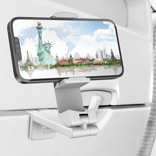 Perilogics Airplane Phone Holder Mount Universal in Flight Hands Free Viewing with Multi-Directional Dual 360 Degree Rotation (White) - color: White