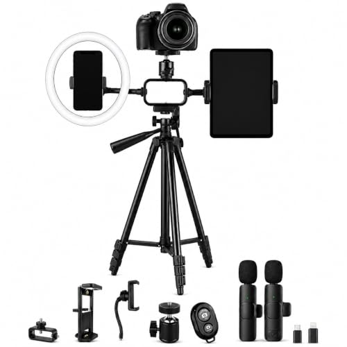 Acuvar Premium 9-Piece Vlogging Kit for iPhone, Android & Cameras – Wireless Microphone, Tripod Stand & LED Ring Light – YouTube, TikTok & Content Creator Bundle - size: Pro Kit + Wireless Mic