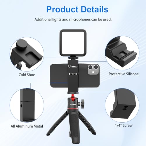 ULANZI ST-02S Aluminum Phone Tripod Mount w Cold Shoe Mount, Support Vertical and Horizontal, Universal Metal Adjustable Clamp for iPhone 12 11 Pro Xs X Max 8 7 Plus Samsung Android Smartphones - color: Black