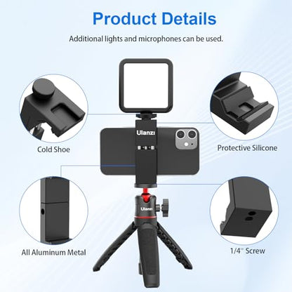 ULANZI ST-02S Aluminum Phone Tripod Mount w Cold Shoe Mount, Support Vertical and Horizontal, Universal Metal Adjustable Clamp for iPhone 12 11 Pro Xs X Max 8 7 Plus Samsung Android Smartphones - color: Black