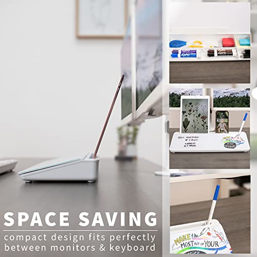 VIVO Glass 16 x 7 inch Dry Erase Board with Storage, Desktop Whiteboard Organizer with Hidden Compartments and Device Slot, DESK-WB16A - color: White