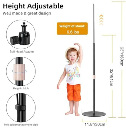 63'' Webcam-Floor-Stand for Insta360 Link 2 pro/Link 2C pro/Link-2/Link 2C/Link PTZ 4K Webcams and X5 X4 X3 X2 Action Cameras