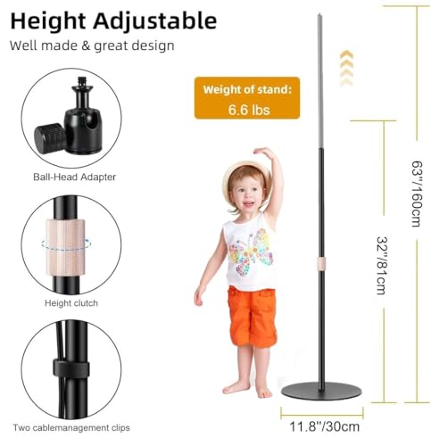63'' Webcam Floor Stand Compatible with Logitech MX-Brio C920x C922x C930e C925e C615 StreamCam Brio-4K Webcams
