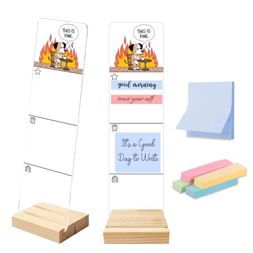 Sticky Notes Monitor Memo Board Acrylic Holder with Removable Wooden Base, This is Fine Dog Meme Logo Desk Set with 200 Sheets Two Sizes Sticky Notes, Office Desk Accessories Organizer - color: Fine